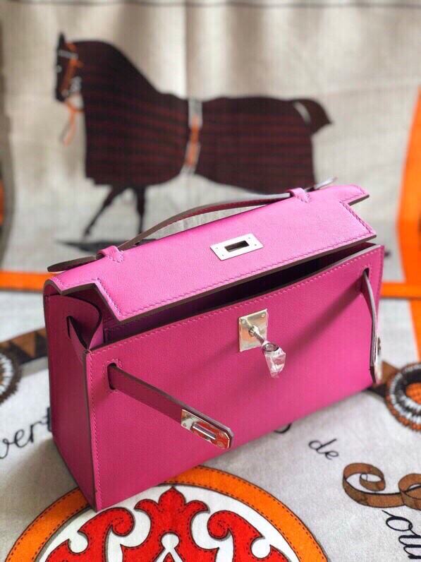 에르메스 미니 켈리백22 로즈퍼플 은장 스위프트